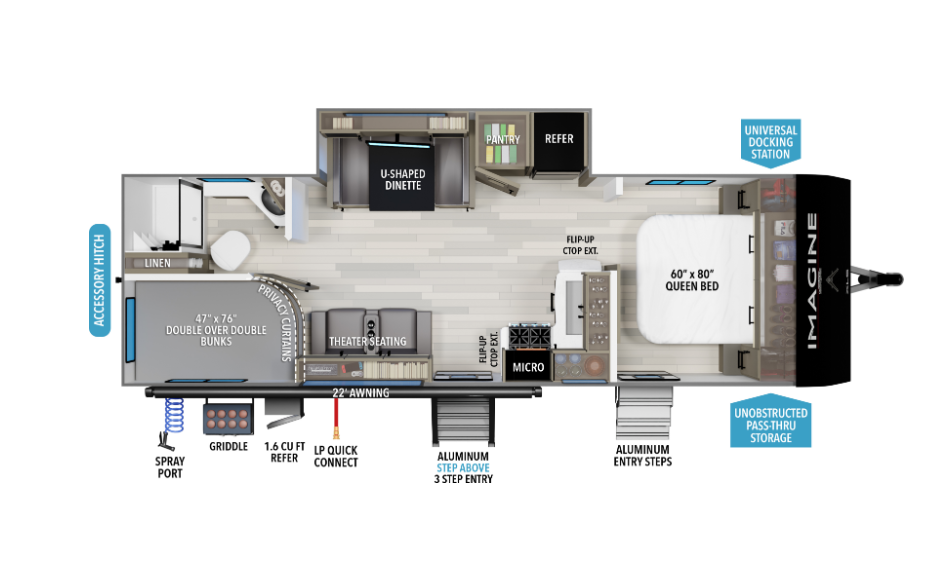 View 2026 Grand Design Imagine XLS 25DBE complete specs and manufacturer brochures