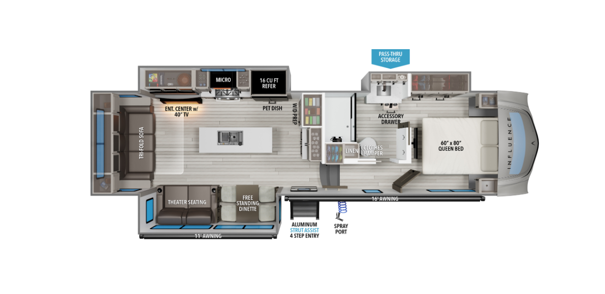 View 2026 Grand Design Influence 2903RL complete specs and manufacturer brochures