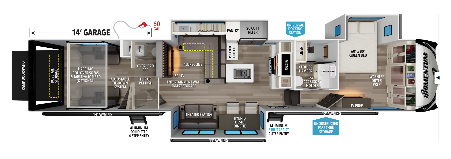 View 2026 Grand Design Momentum M-Class 395MT complete specs and manufacturer brochures