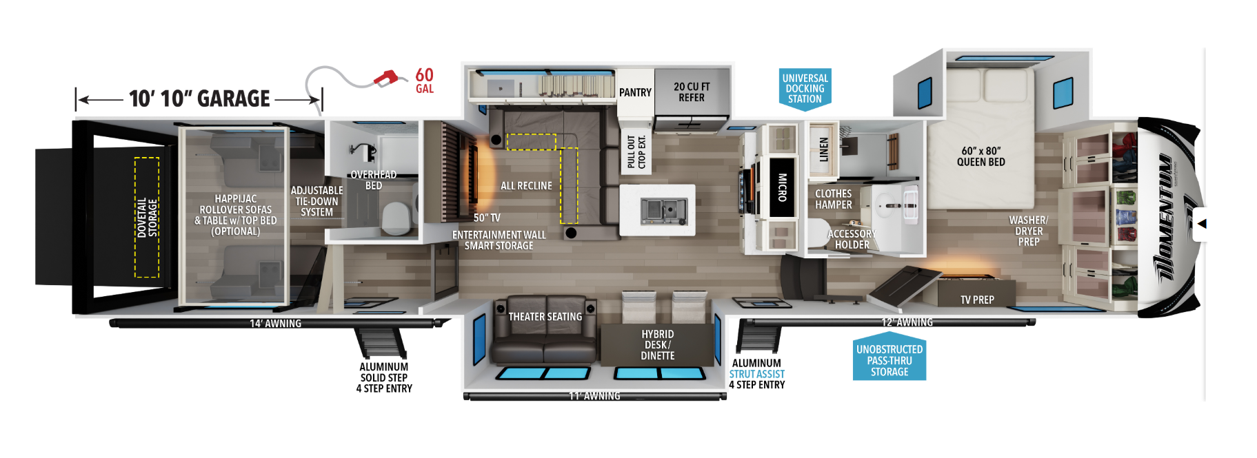 View 2026 Grand Design Momentum 396DB complete specs and manufacturer brochures
