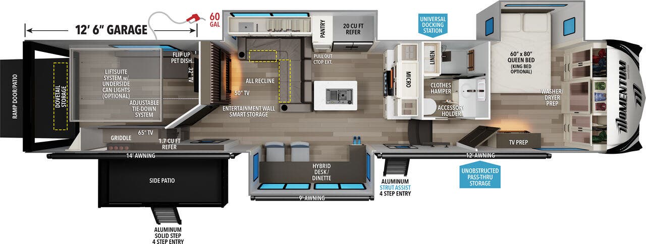 View 2026 Grand Design Momentum 399M complete specs and manufacturer brochures