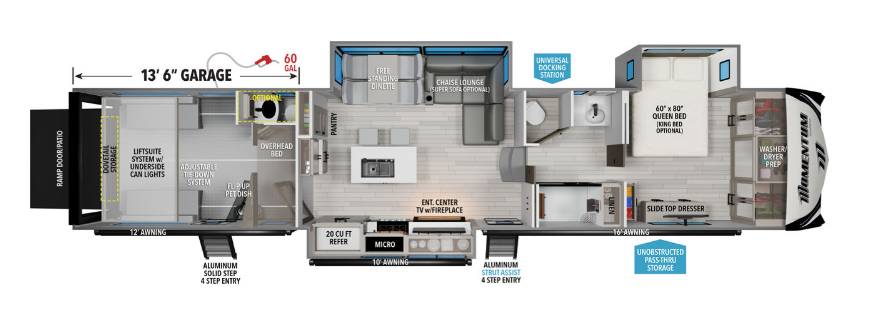 View 2026 Grand Design Momentum 410TH complete specs and manufacturer brochures