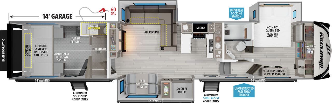 View 2026 Grand Design Momentum 414M complete specs and manufacturer brochures
