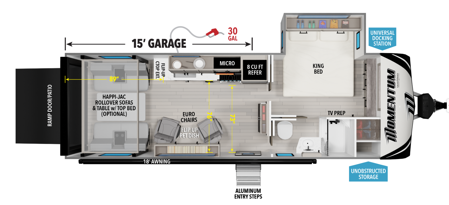 View 2026 Grand Design Momentum G-Class 23G complete specs and manufacturer brochures