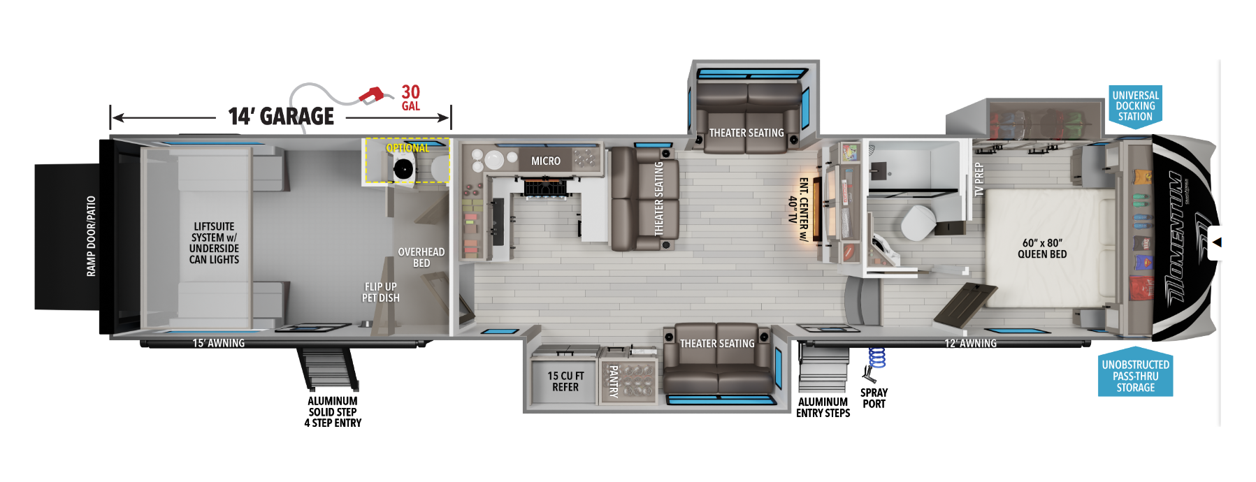View 2026 Grand Design Momentum G-Class 415G complete specs and manufacturer brochures