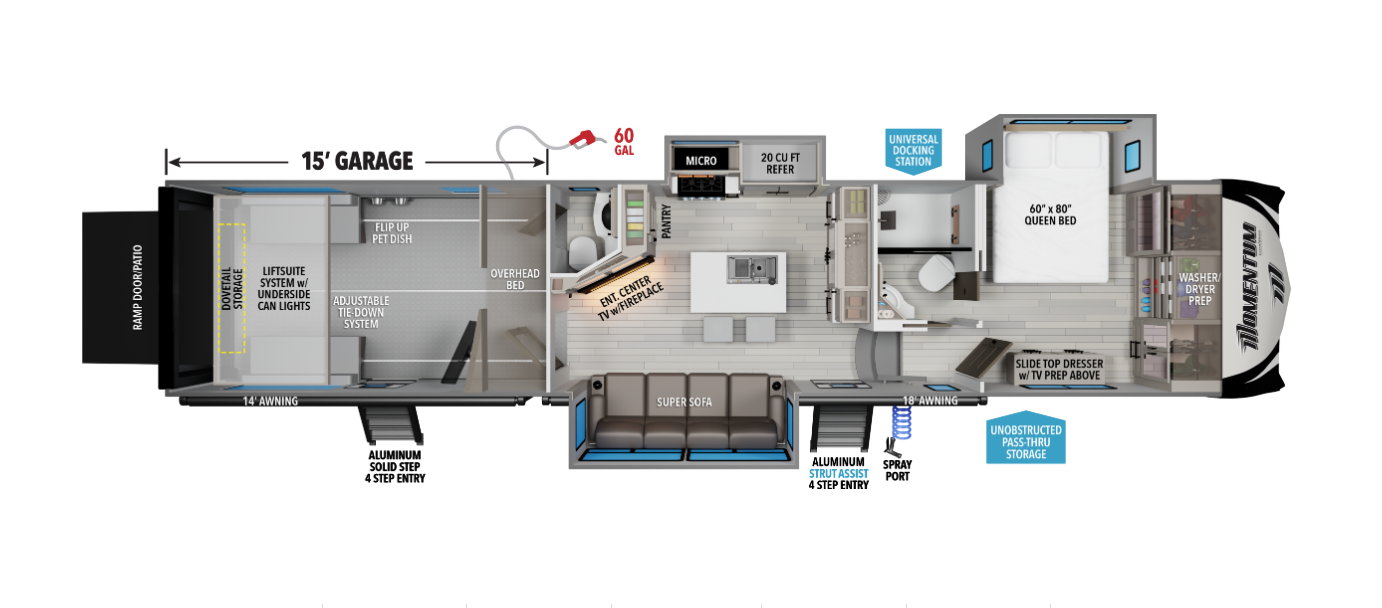 View 2026 Grand Design Momentum M-Class 381MS complete specs and manufacturer brochures