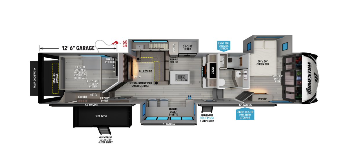 View 2026 Grand Design Momentum M-Class 399M complete specs and manufacturer brochures