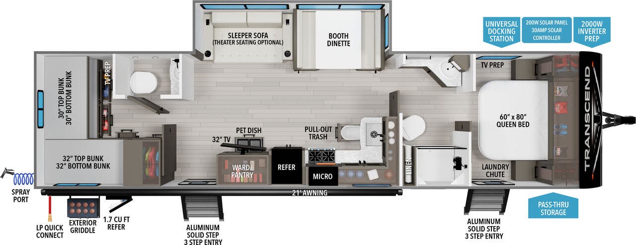 View 2026 Grand Design Transcend 305BHT complete specs and manufacturer brochures