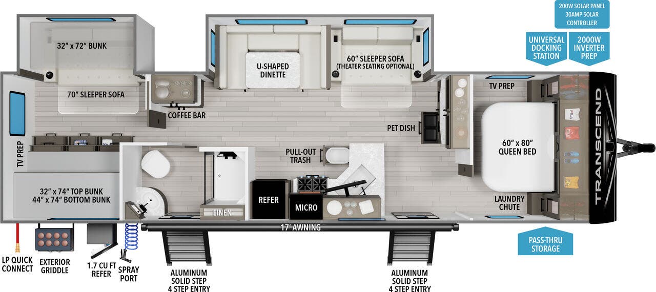View 2026 Grand Design Transcend 325BHT complete specs and manufacturer brochures