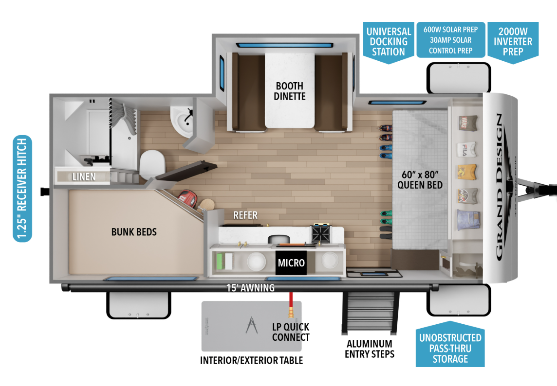 View 2026 Grand Design Transcend One 161DB complete specs and manufacturer brochures