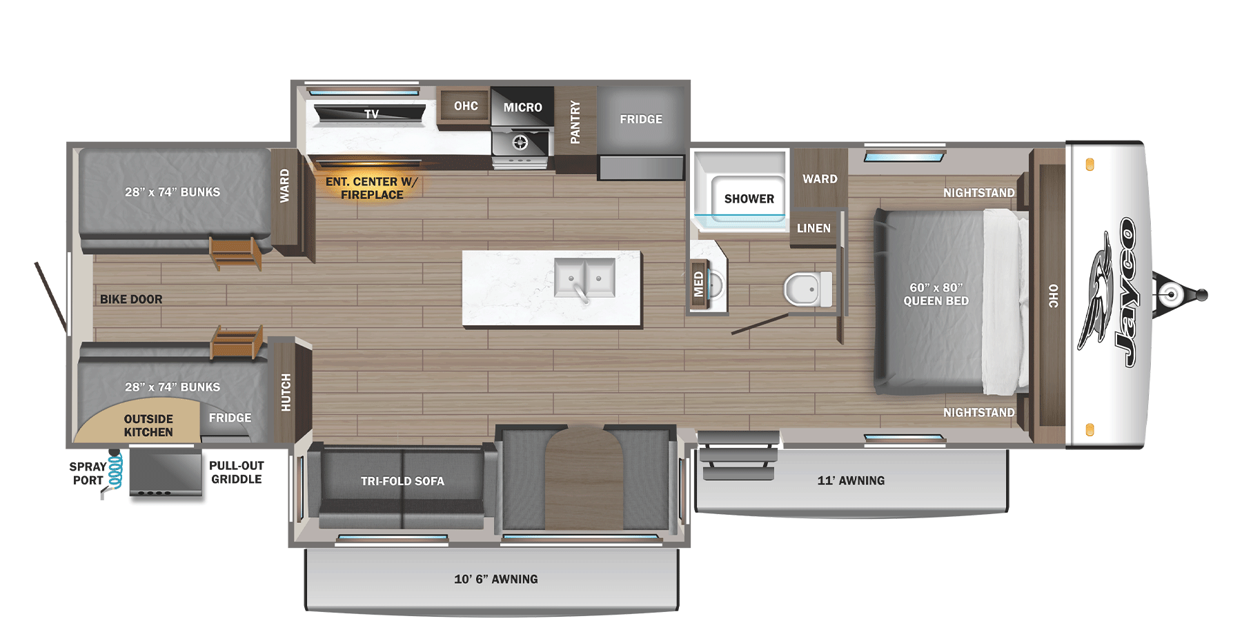 View 2026 Jayco Jay Feather 32QBH complete specs and manufacturer brochures