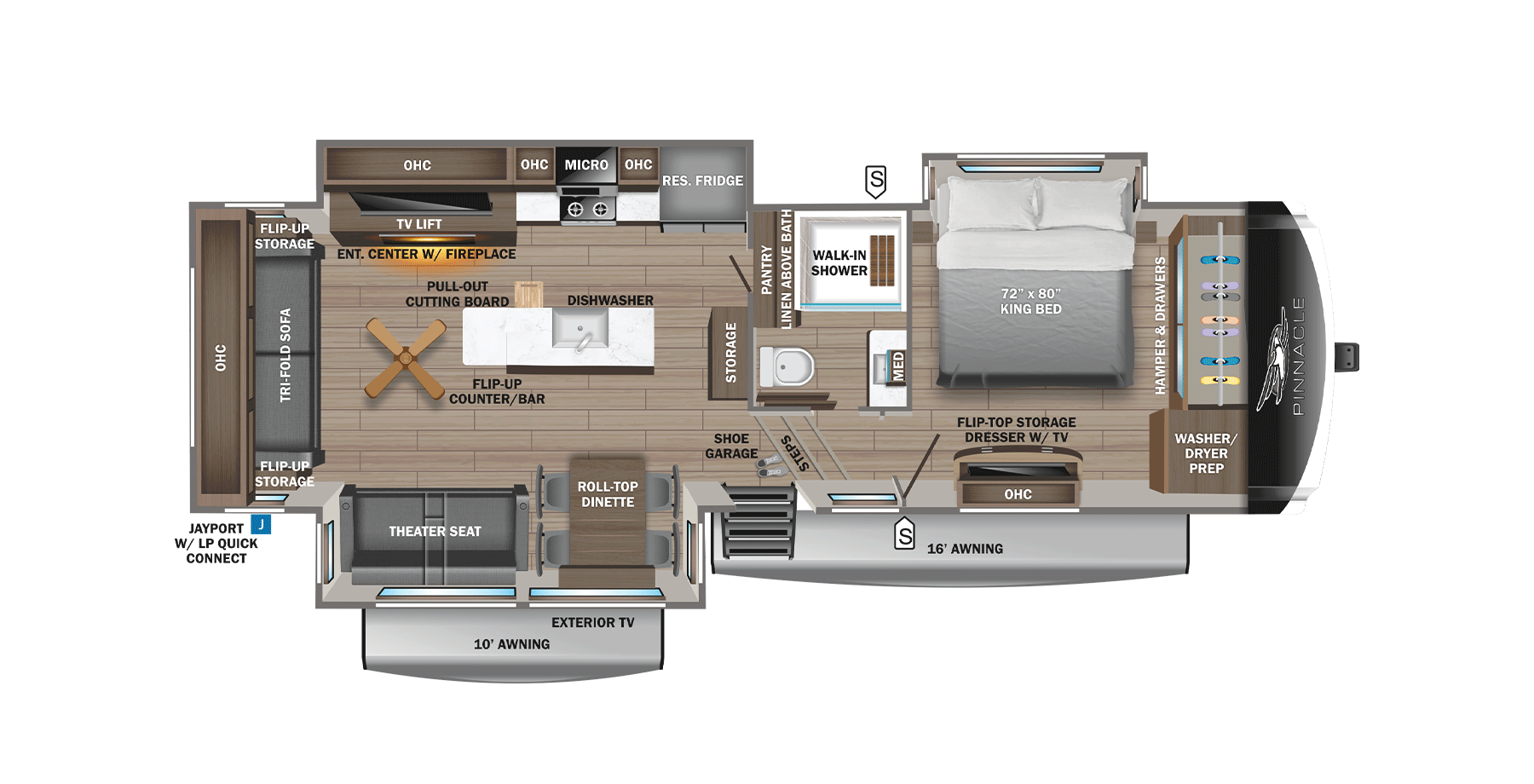 View 2026 Jayco Pinnacle 32RLTS complete specs and manufacturer brochures