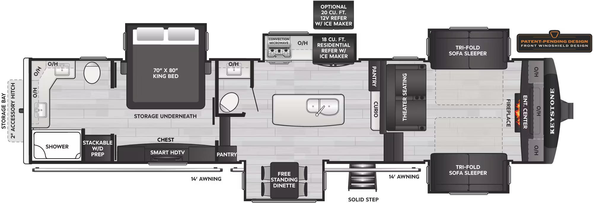 View 2026 Keystone Alpine 3700FL complete specs and manufacturer brochures