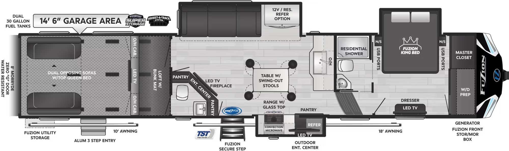 View 2026 Keystone Fuzion 427 complete specs and manufacturer brochures