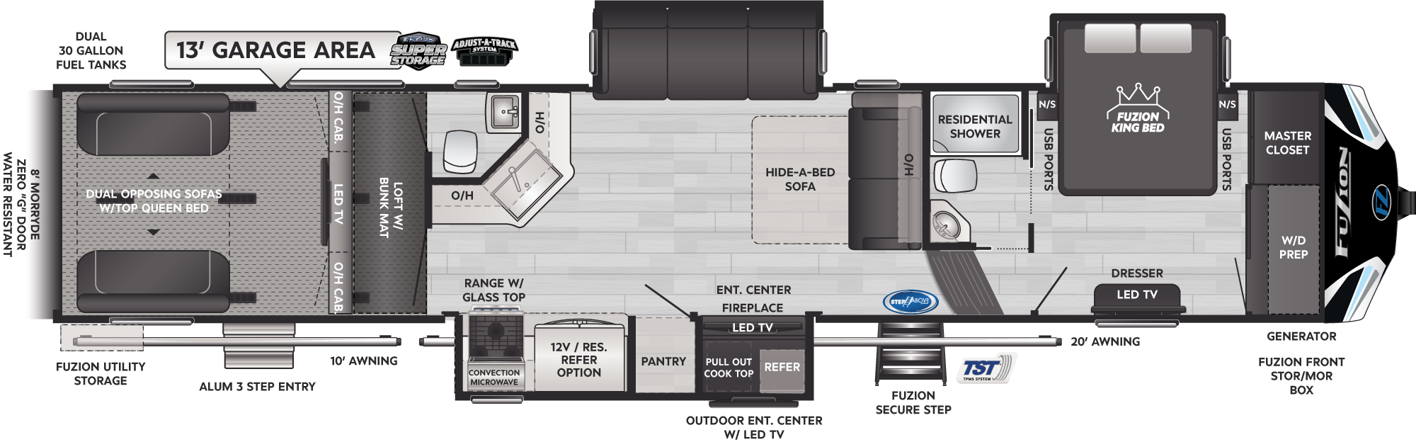 View 2026 Keystone Fuzion 428 complete specs and manufacturer brochures