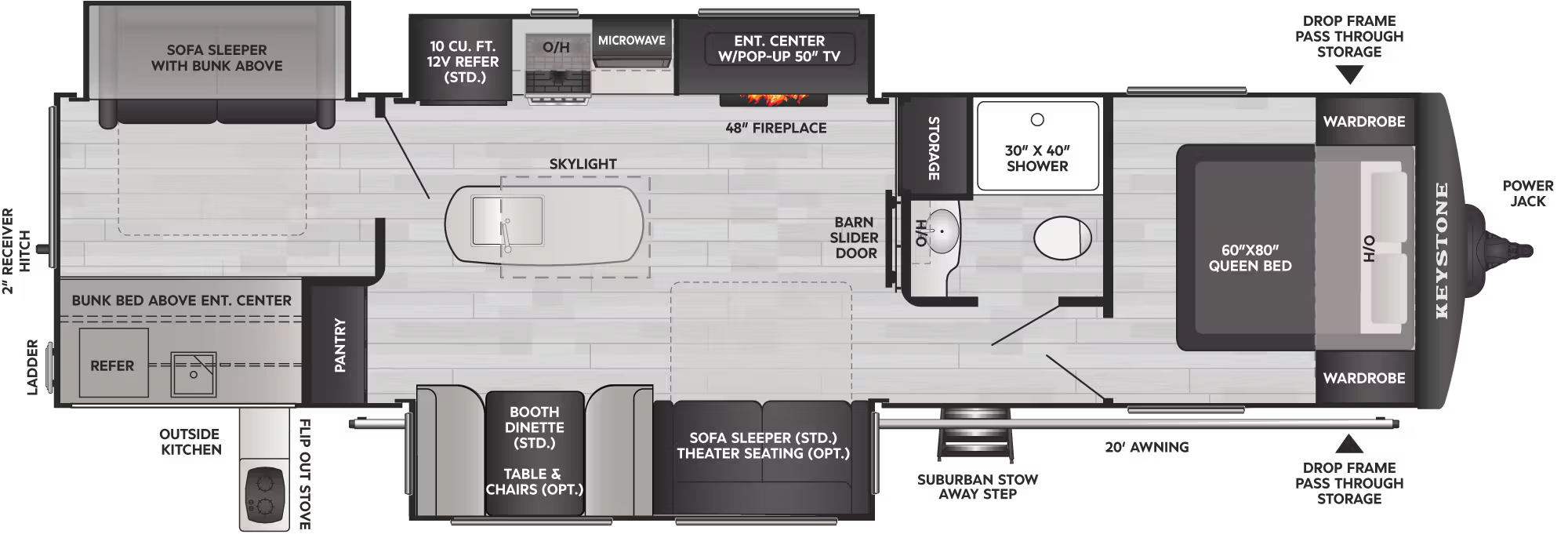 View 2026 Keystone Outback 340BH complete specs and manufacturer brochures