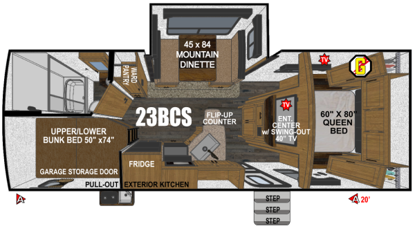 View 2026 Outdoors RV Back Country Titanium Series 23BCS complete specs and manufacturer brochures
