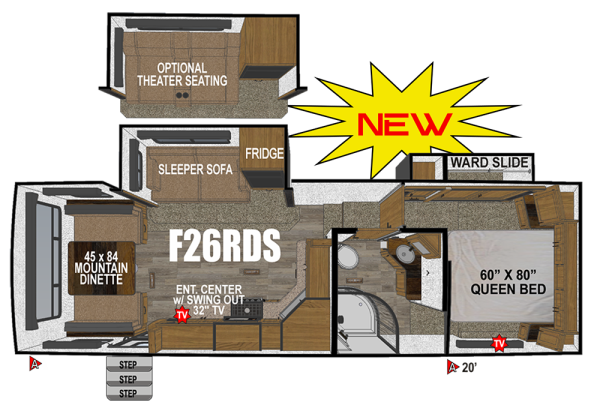 View 2026 Outdoors RV Glacier Peak Mountain Series F26RDS complete specs and manufacturer brochures