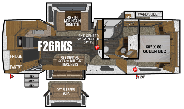 View 2026 Outdoors RV Glacier Peak Mountain Series F26RKS complete specs and manufacturer brochures
