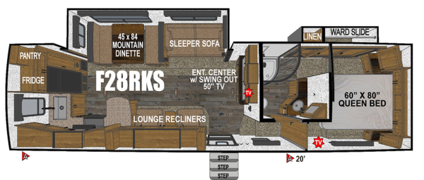 View 2026 Outdoors RV Glacier Peak Mountain Series F28RKS complete specs and manufacturer brochures