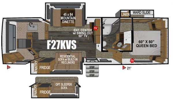 View 2026 Outdoors RV Glacier Peak Titanium Series F27KVS complete specs and manufacturer brochures
