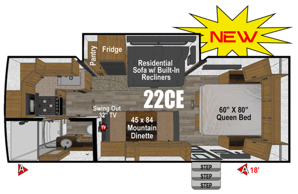 View 2026 Outdoors RV Timber Ridge Mountain Series 22CE complete specs and manufacturer brochures