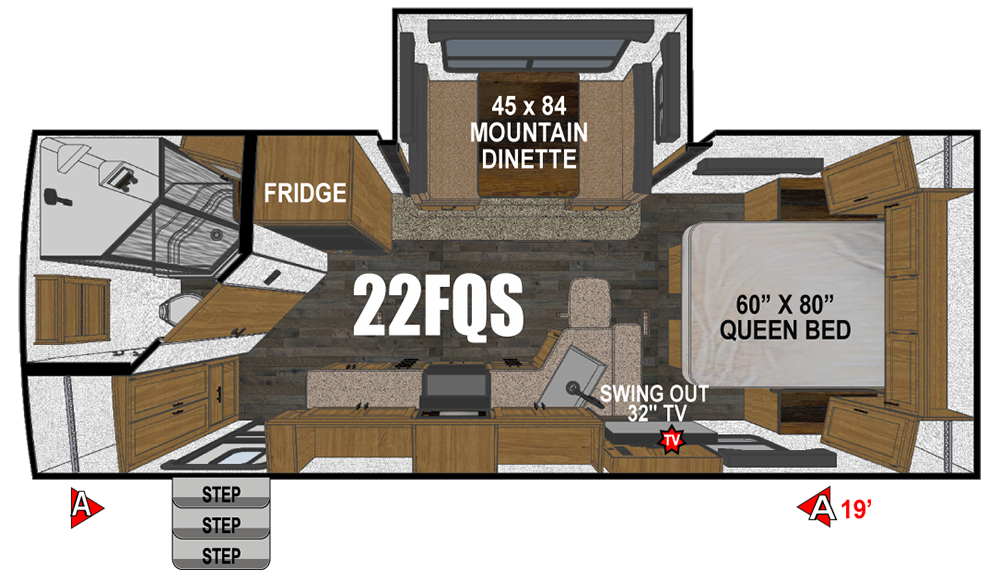 View 2026 Outdoors RV Timber Ridge Mountain Series 22FQS complete specs and manufacturer brochures