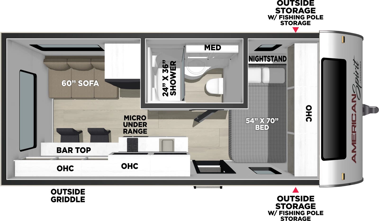 View 2027 Coachmen American Spirit Bijou 15RLB complete specs and manufacturer brochures