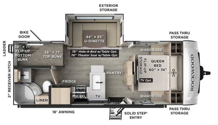 View 2027 Forest River Rockwood Mini Lite 2520BH complete specs and manufacturer brochures