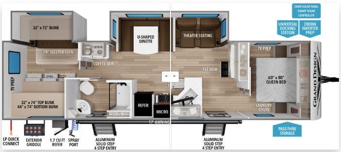 View 2027 Grand Design Transcend 325BHT complete specs and manufacturer brochures