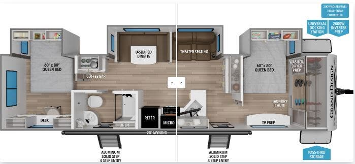 View 2027 Grand Design Transcend 345DQT complete specs and manufacturer brochures