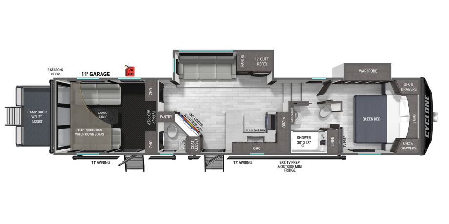 View 2027 Heartland Cyclone 3511 complete specs and manufacturer brochures