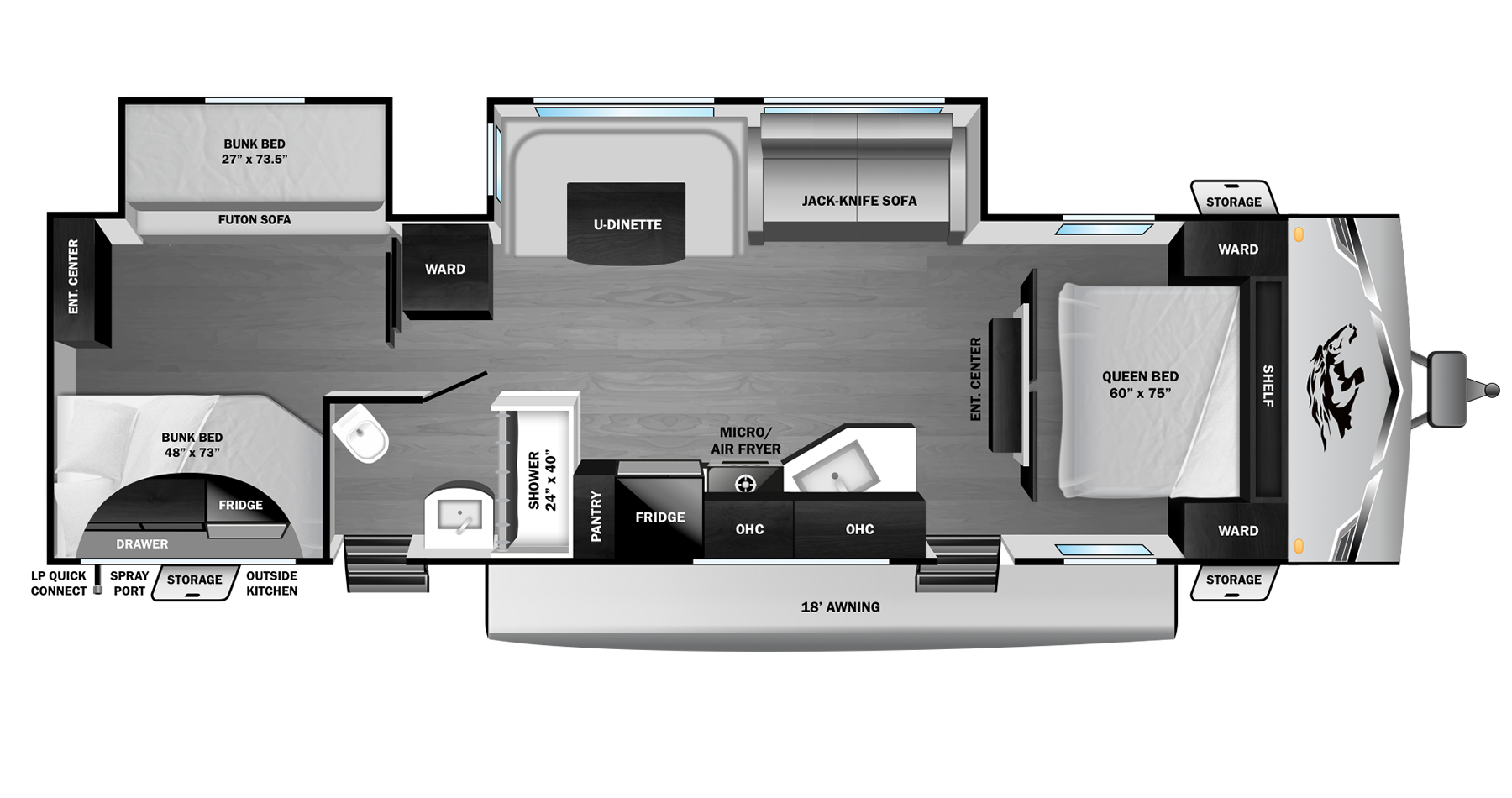 View 2027 Highland Ridge Open Range Colt 32DSB complete specs and manufacturer brochures