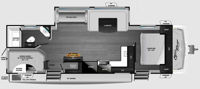 View 2027 Highland Ridge Open Range Range Lite 270DBL complete specs and manufacturer brochures