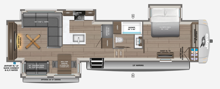 View 2027 Jayco Eagle 335LSTS complete specs and manufacturer brochures