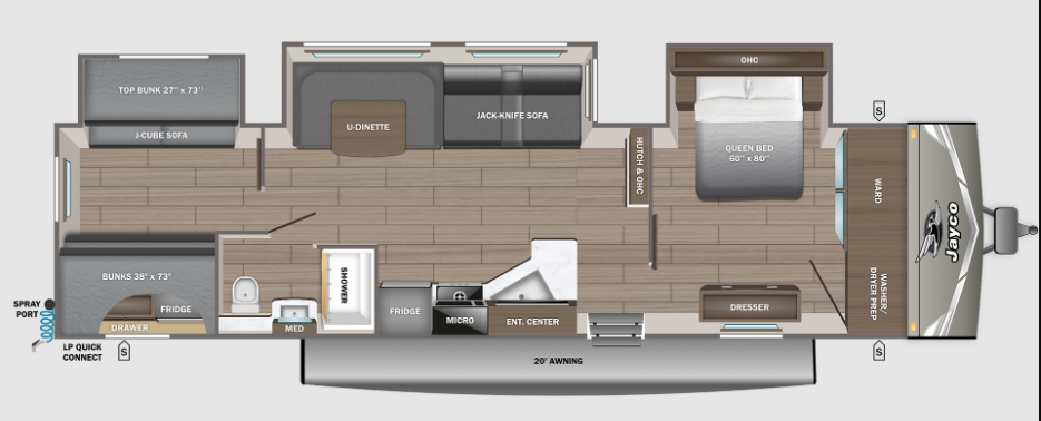 View 2027 Jayco Jay Flight 325BHT complete specs and manufacturer brochures