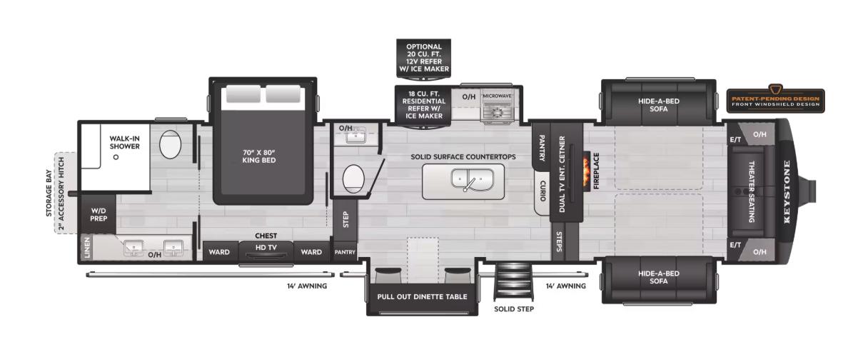 View 2027 Keystone Alpine 3710FL complete specs and manufacturer brochures