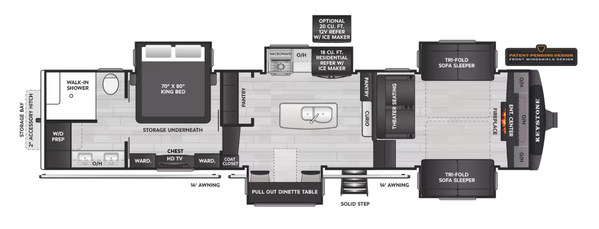 View 2027 Keystone Alpine 3712KB complete specs and manufacturer brochures