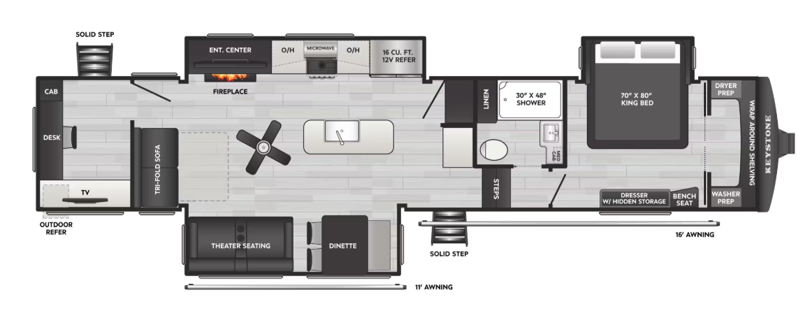 View 2027 Keystone Arcadia 3790RO complete specs and manufacturer brochures
