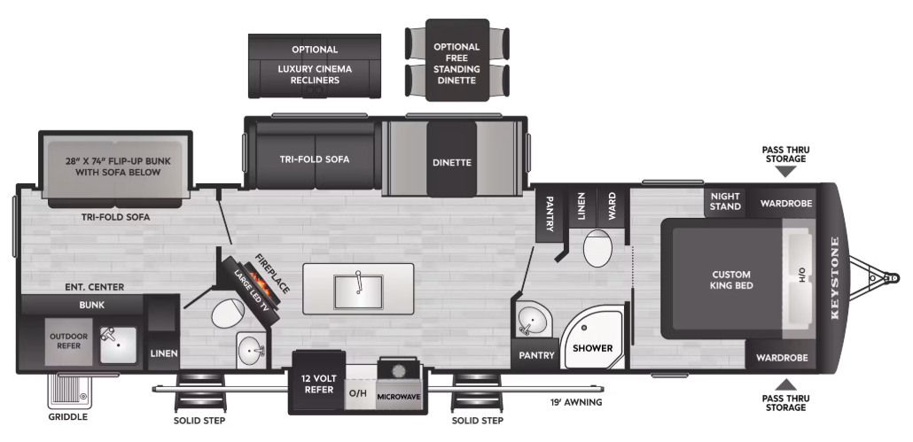 View 2027 Keystone Bullet Crossfire 330BKQ complete specs and manufacturer brochures