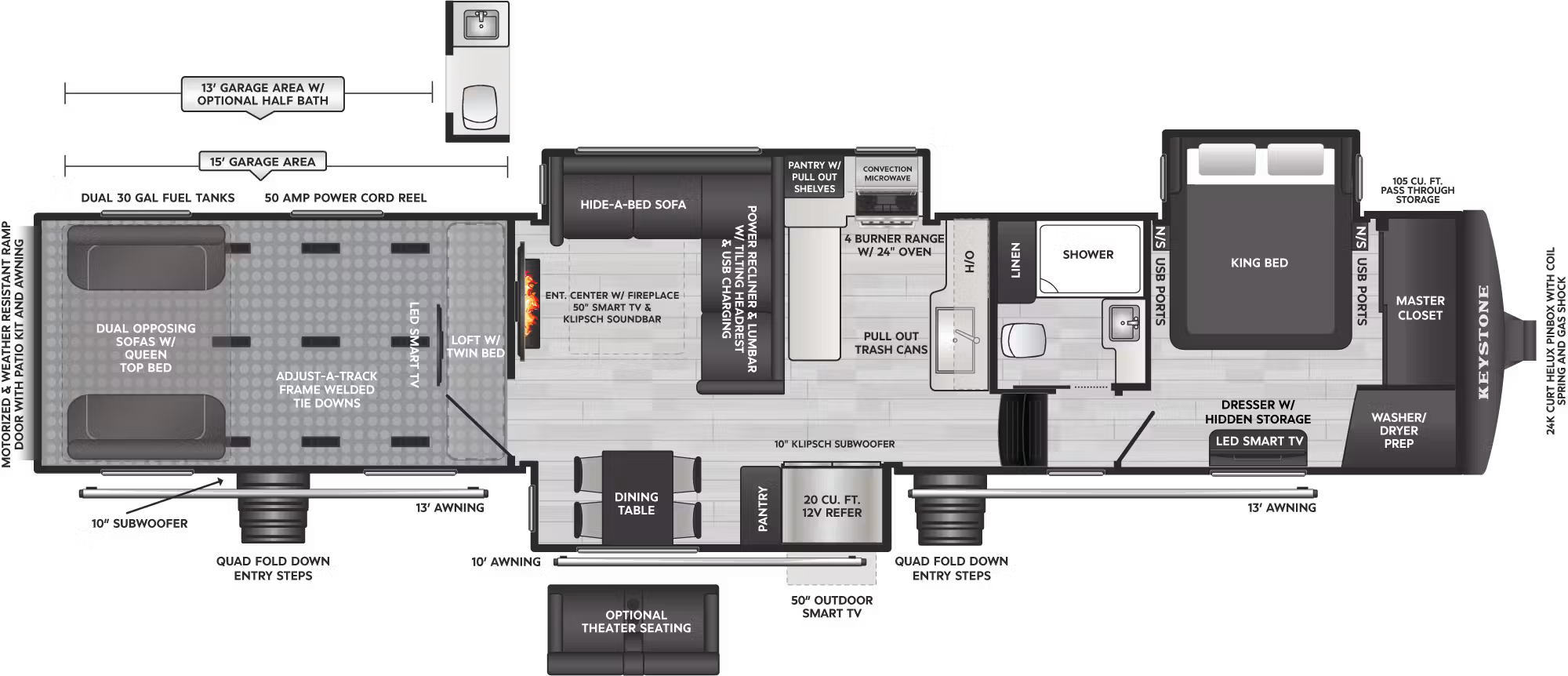 View 2027 Keystone Raptor 441 complete specs and manufacturer brochures