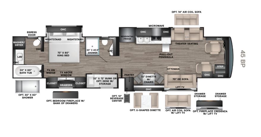 View 2027 Tiffin Allegro Bus 45 BP complete specs and manufacturer brochures