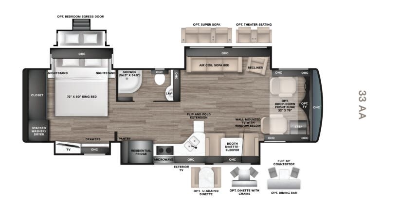 View 2027 Tiffin Allegro Red 33 AA complete specs and manufacturer brochures