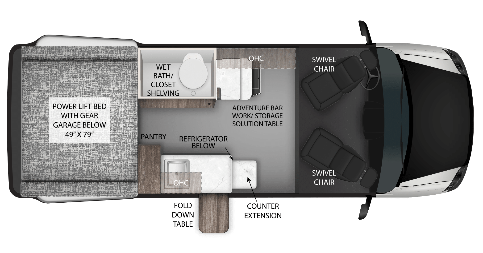 View 2027 Tiffin GH1 19BV complete specs and manufacturer brochures