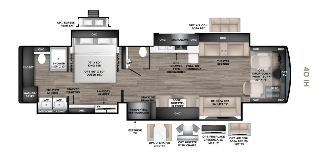 View 2027 Tiffin Phaeton 40 IH complete specs and manufacturer brochures