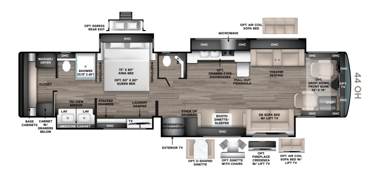 View 2027 Tiffin Phaeton 44 OH complete specs and manufacturer brochures
