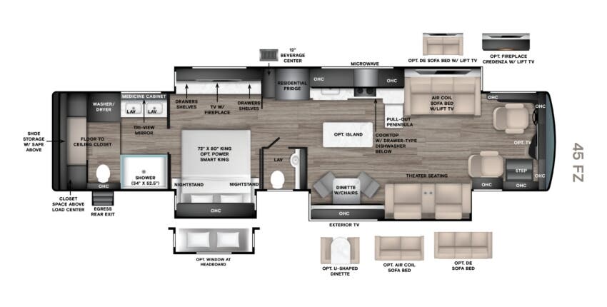 View 2027 Tiffin Zephyr 45 FZ complete specs and manufacturer brochures