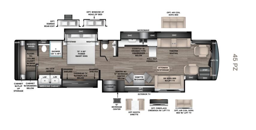 View 2027 Tiffin Zephyr 45 PZ complete specs and manufacturer brochures