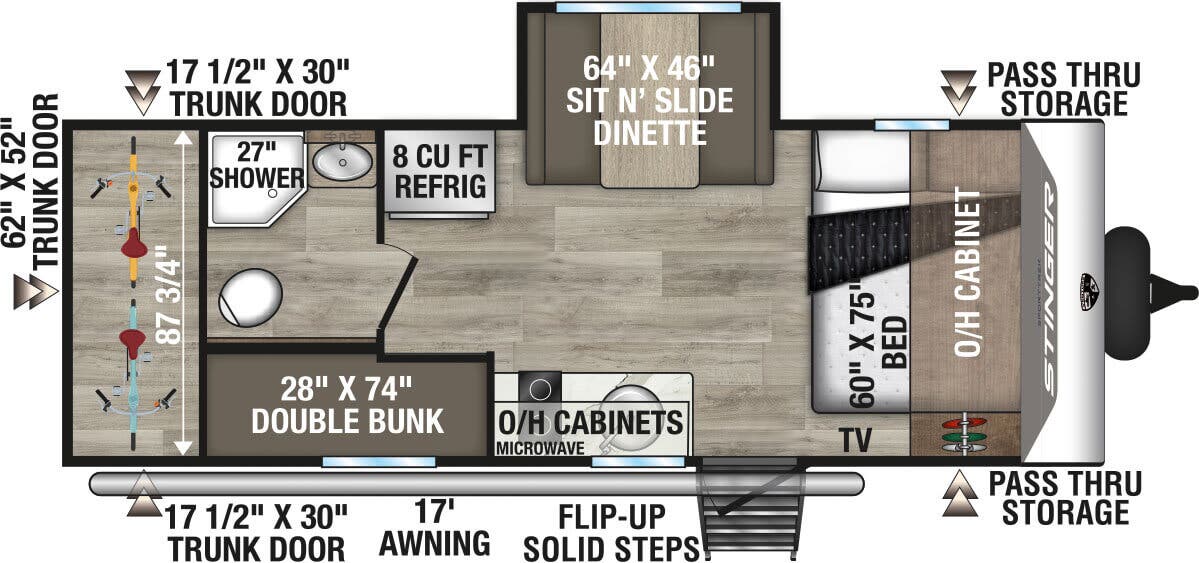 View 2027 Venture RV SportTrek Stinger STS222VUD complete specs and manufacturer brochures